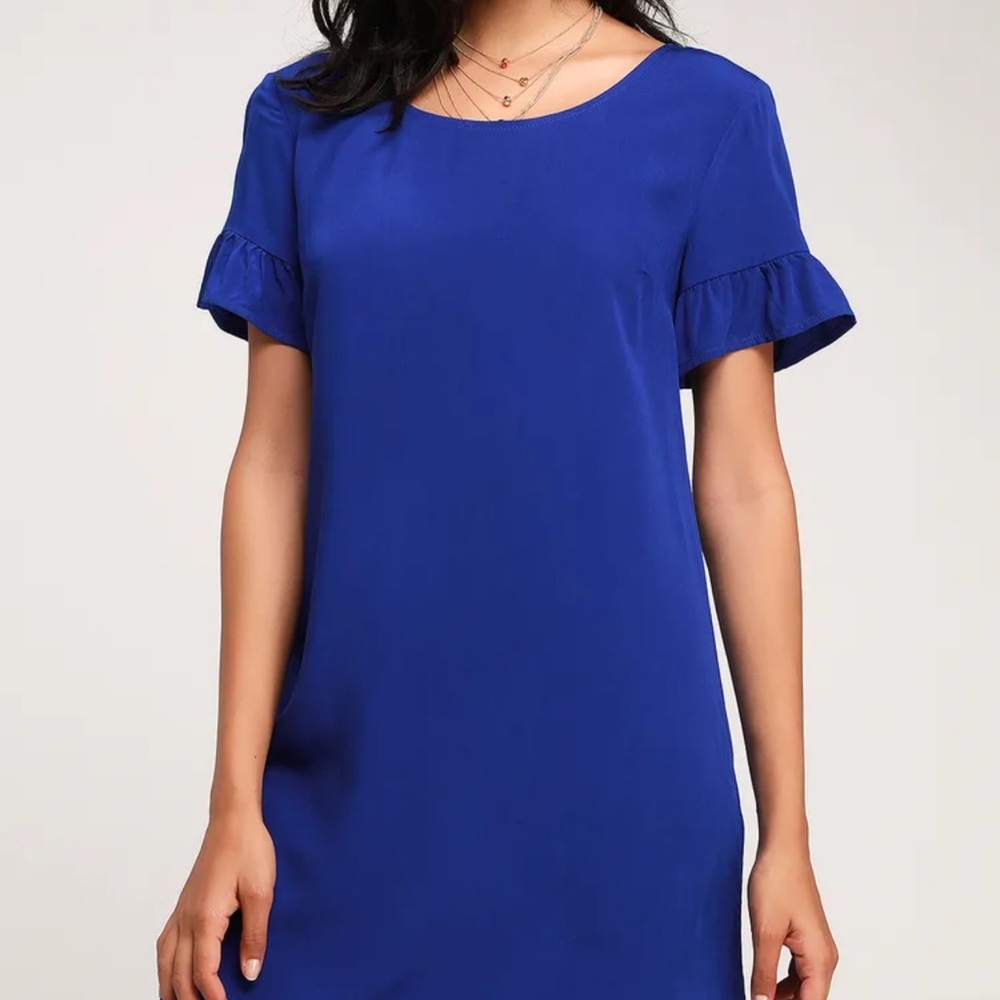 Lulu's Royal Blue Ruffle Sleeve Shift Dress - Picture 2 of 5